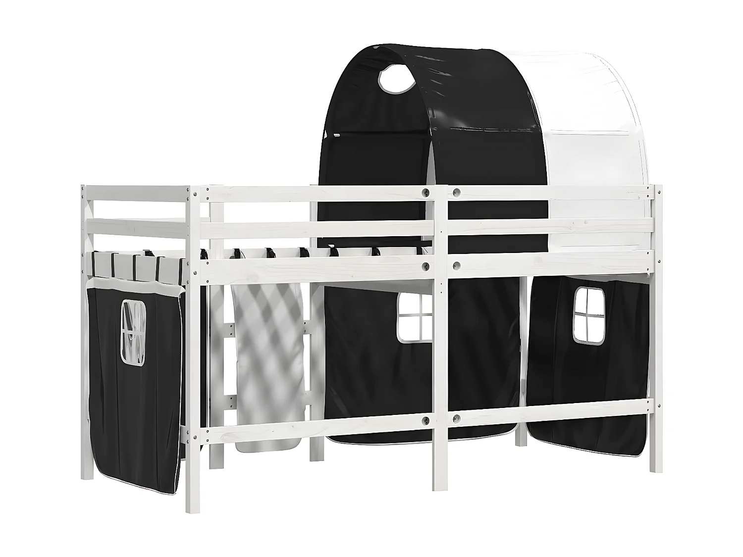 Lit mezzanine enfants et tunnel blanc/noir 90x190 cm pin massif