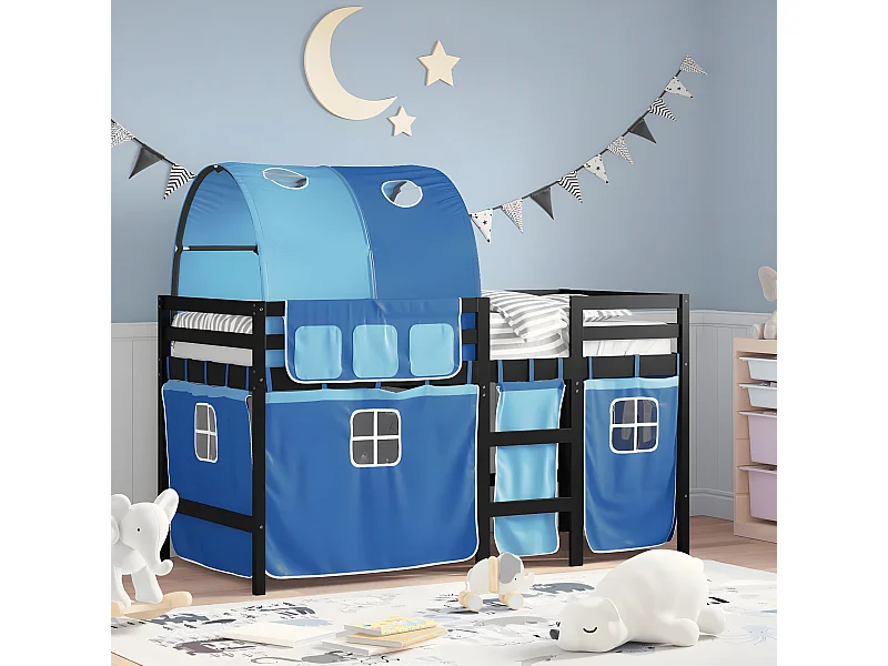 Cama alta para niños con túnel madera pino azul 90x200 cm
