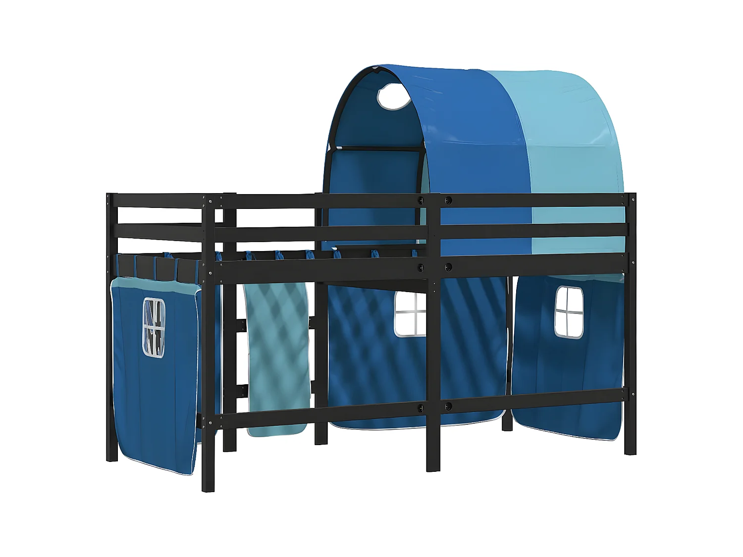 Lit mezzanine enfants et tunnel bleu 90x200cm bois pin massif