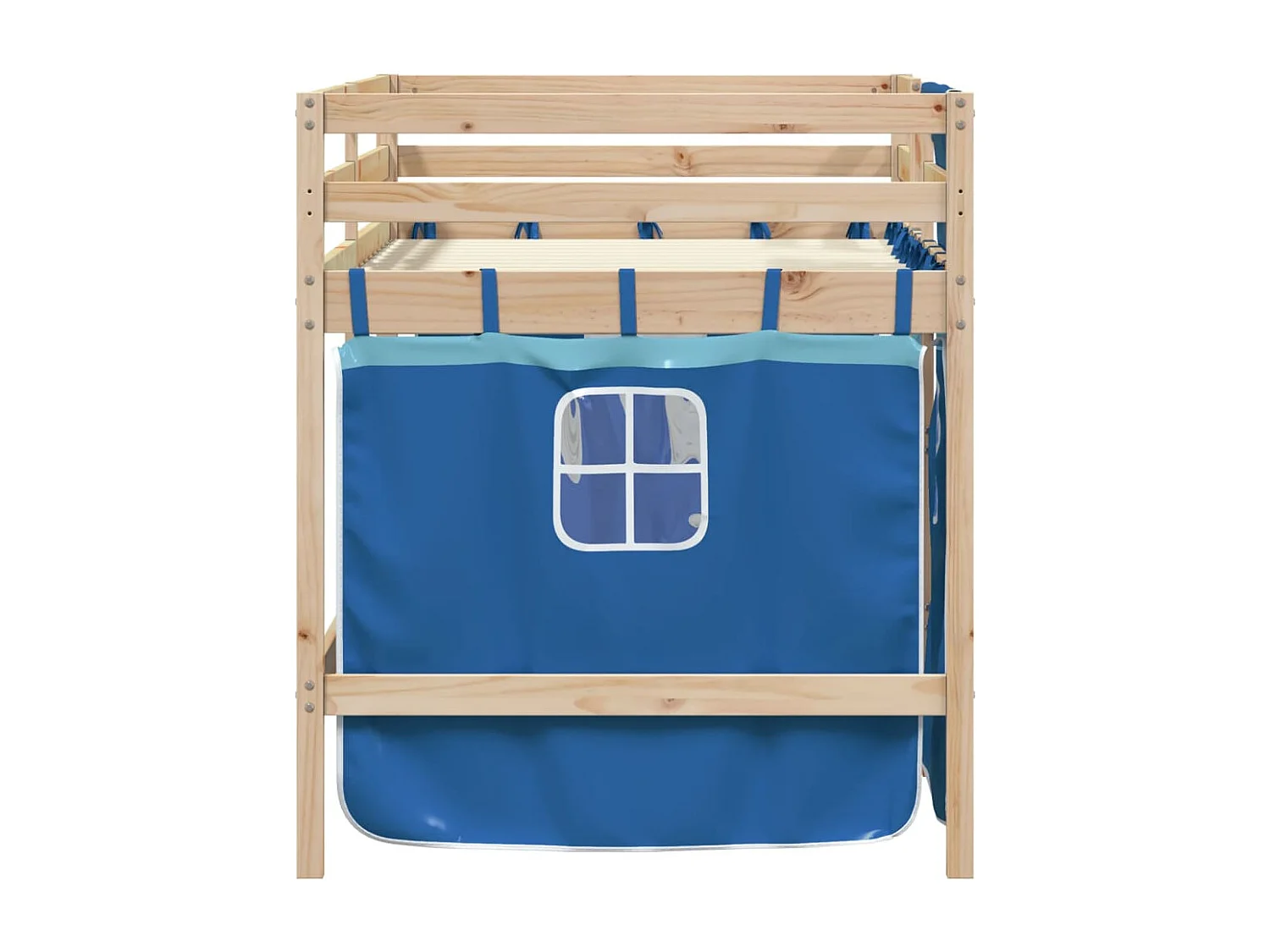 Cama alta p/ criança c/ cortinas 90x190 cm pinho maciço azul