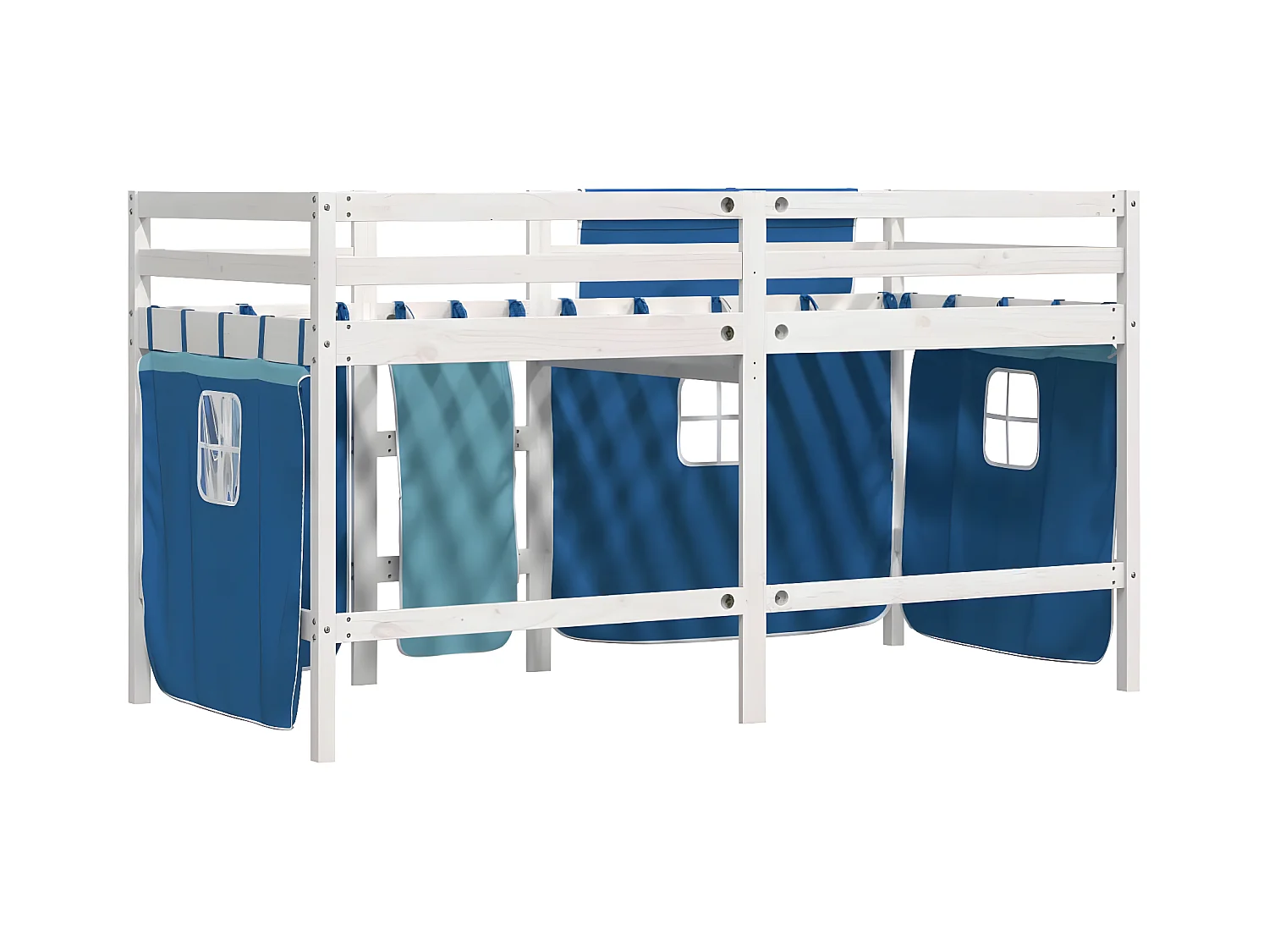 Cama alta p/ criança c/ cortinas 80x200 cm pinho maciço azul