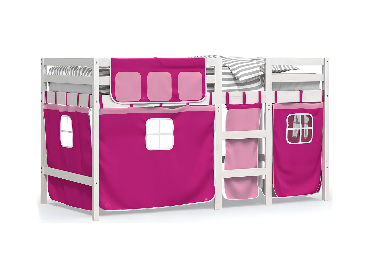 Cama alta p/ criança c/ cortinas 80x200 cm pinho maciço rosa