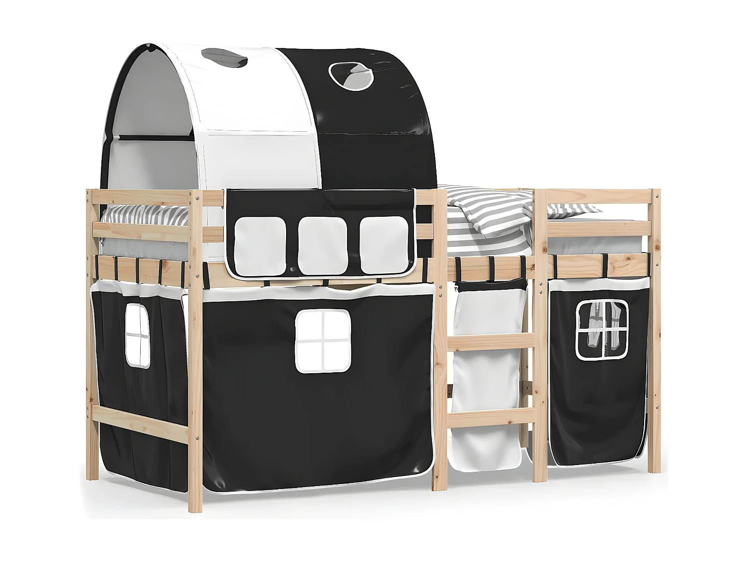 Lit mezzanine enfants et tunnel blanc/noir 90x190 cm pin massif