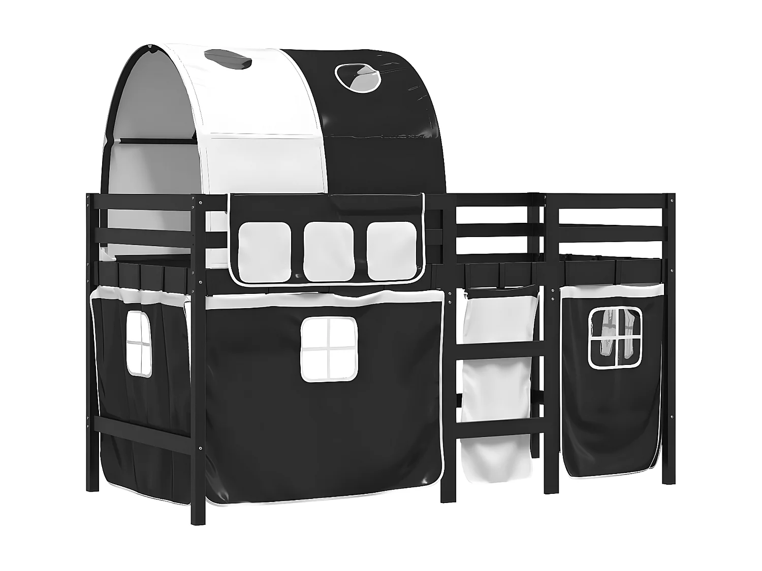 Lit mezzanine enfants et tunnel blanc/noir 80x200cm pin massif
