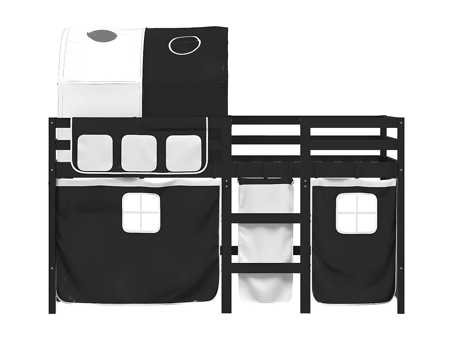 Lit mezzanine enfants et tunnel blanc/noir 80x200cm pin massif