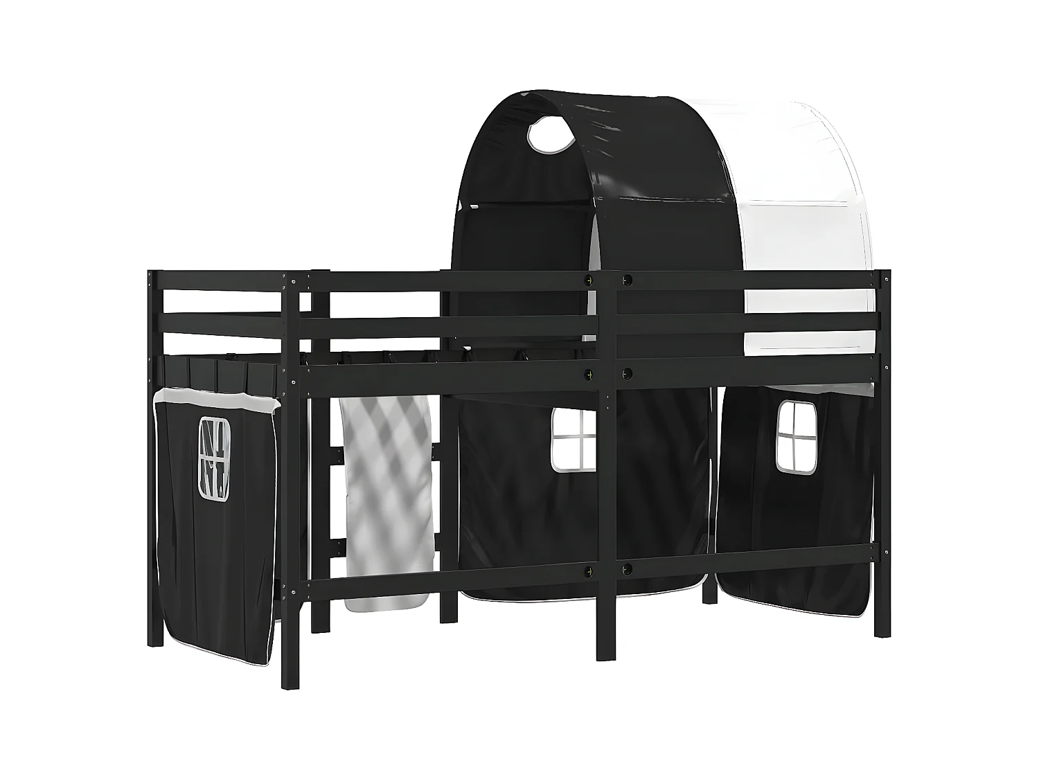 Cama alta niños con túnel madera pino blanco negro 80x200 cm
