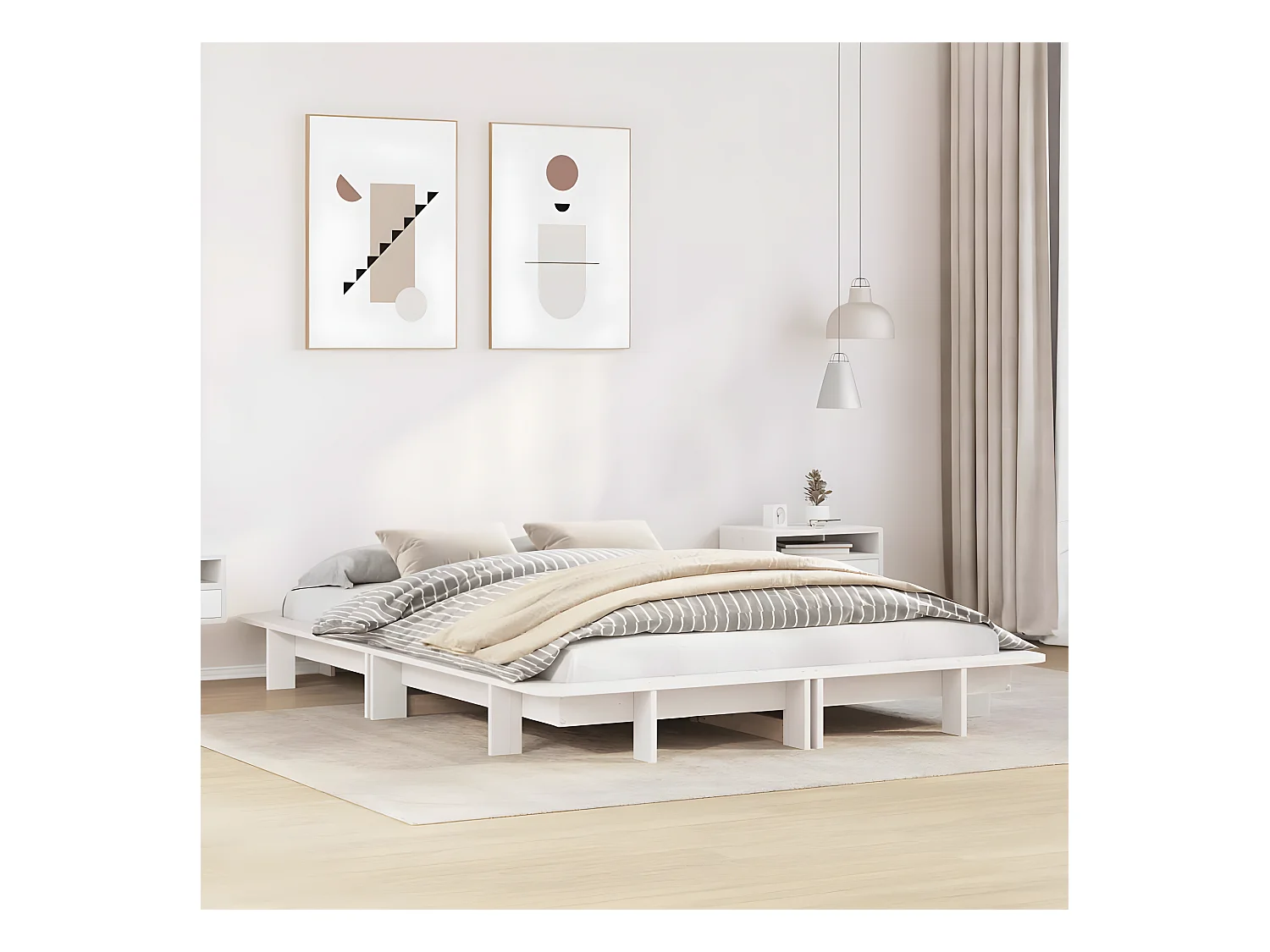 Cadre de lit sans matelas blanc 140x190 cm bois de pin massif