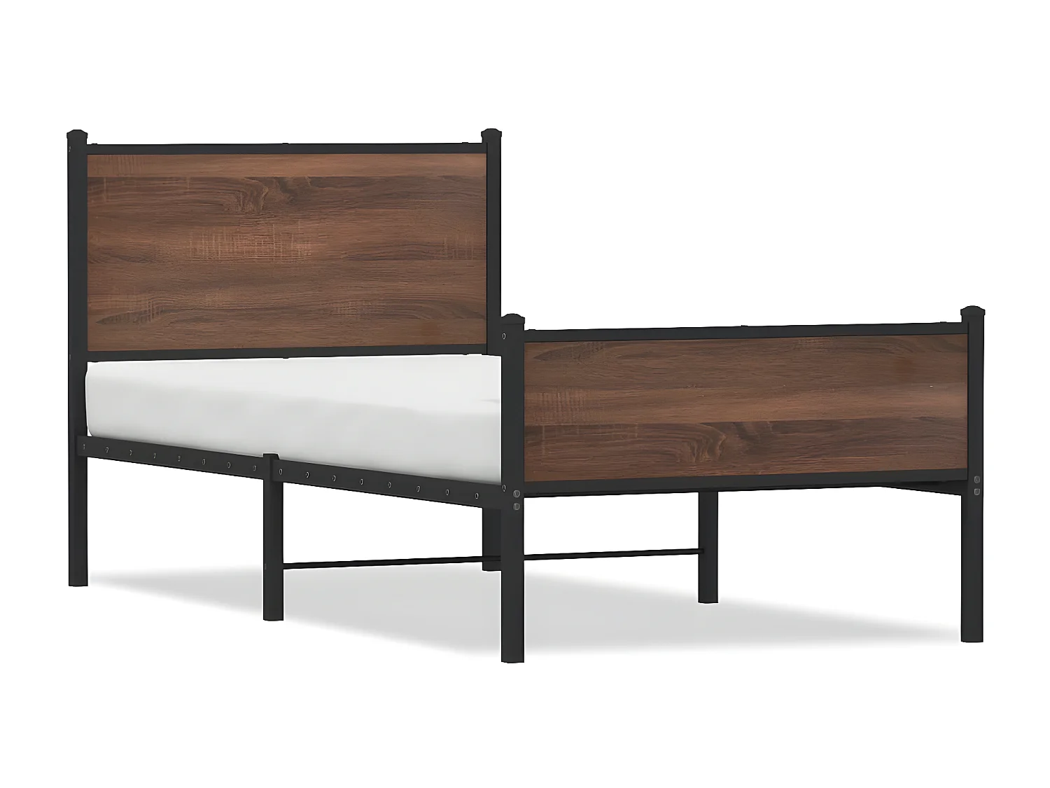 Cama con cabecero y pie de cama metal marrón roble 90x190 cm