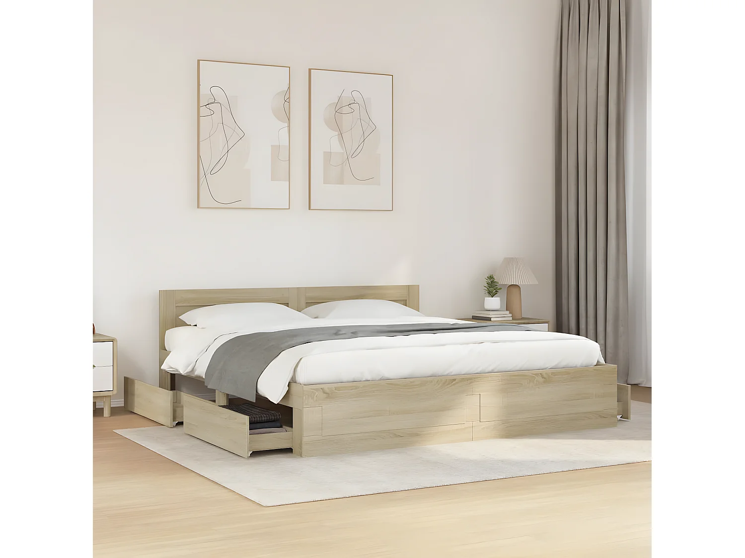 Cadre de lit avec tête de lit chêne sonoma 200x200 cm