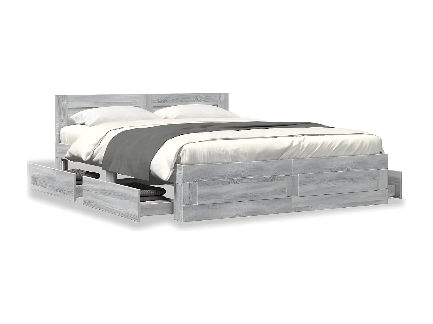 Cama con cabecero madera de ingeniería gris Sonoma 160x200 cm