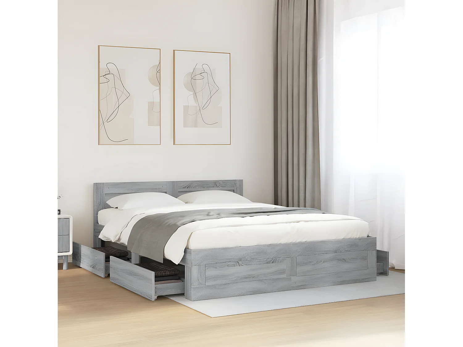 Cama con cabecero madera de ingeniería gris Sonoma 160x200 cm