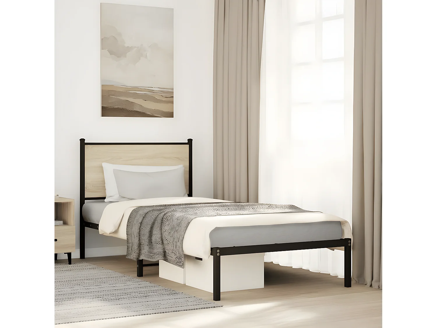 Estructura de cama con cabecero metal roble Sonoma 90x190 cm
