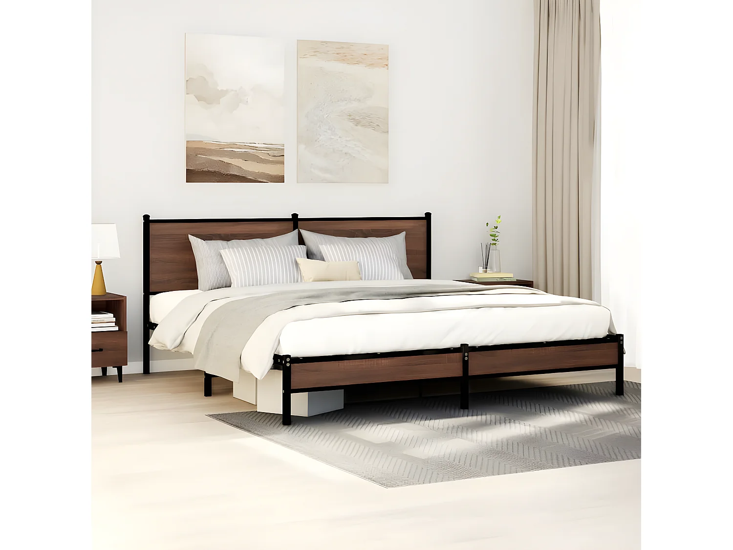 Estrutura cama com cabeceira 160x200 cm metal carvalho castanho