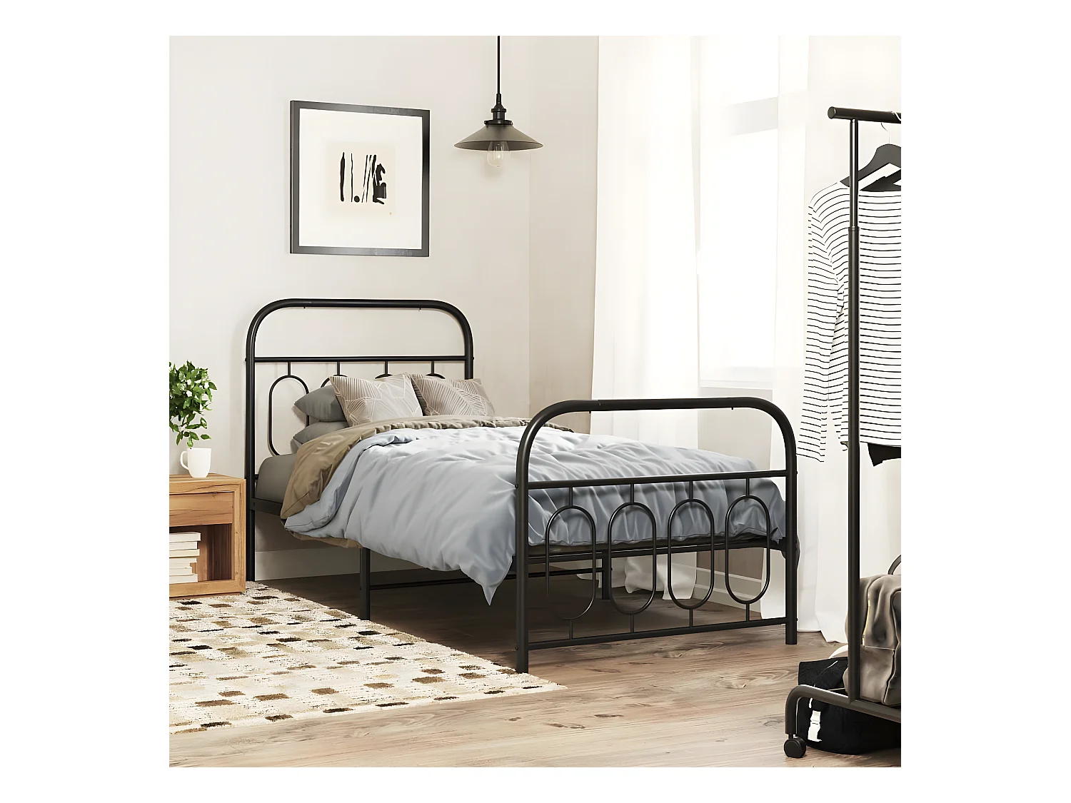 Estructura de cama con cabecero y estribo metal negro 90x190 cm