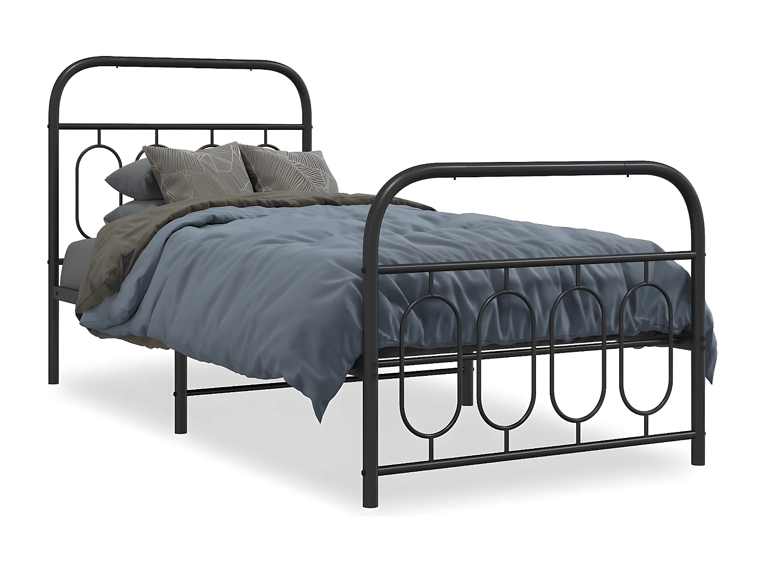 Cadre de lit métal avec tête de lit/pied de lit noir 90x190 cm