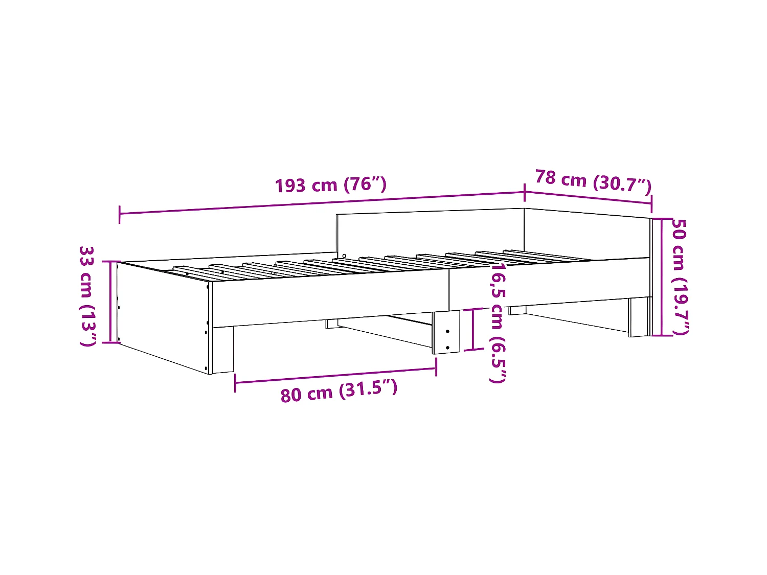 Estrutura de cama 75x190 cm derivados de madeira preto