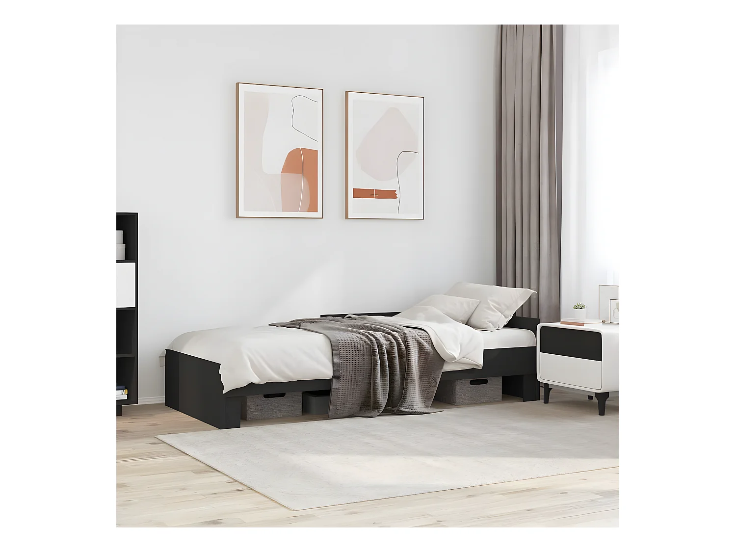 Estrutura de cama 75x190 cm derivados de madeira preto