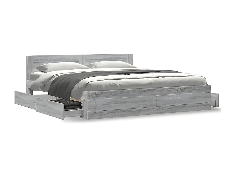 Cama con cabecero madera de ingeniería gris Sonoma 180x200 cm