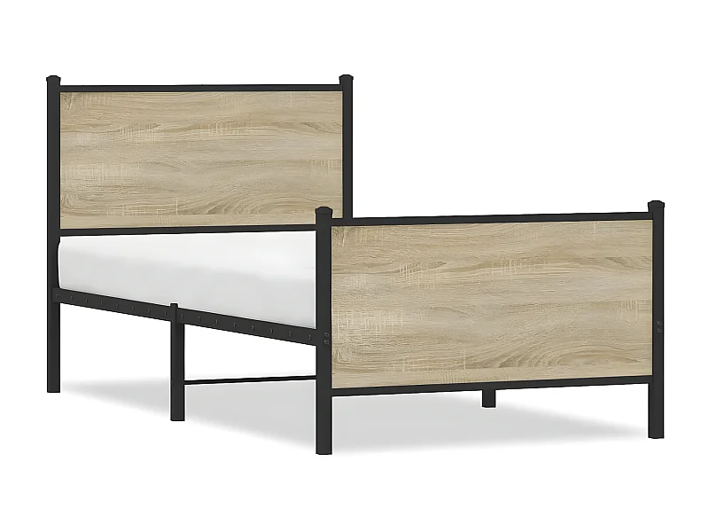 Cama con cabecero y pie de cama metal roble Sonoma 90x200 cm