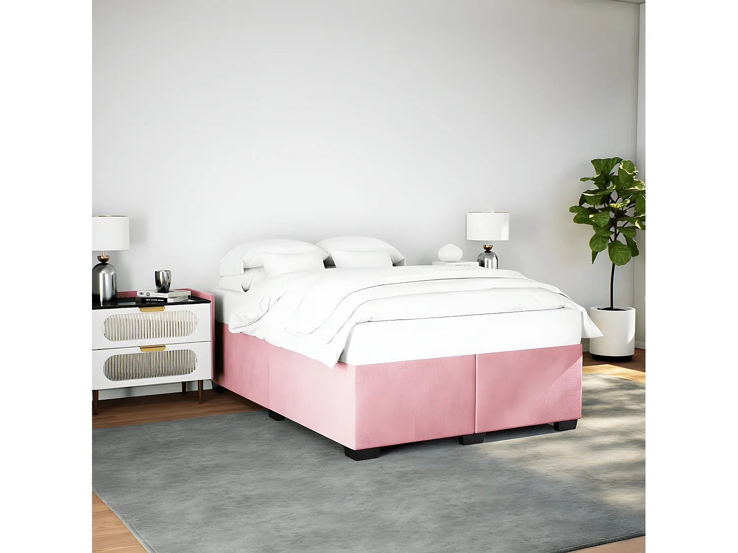 Estructura de cama de terciopelo rosa 140x190 cm
