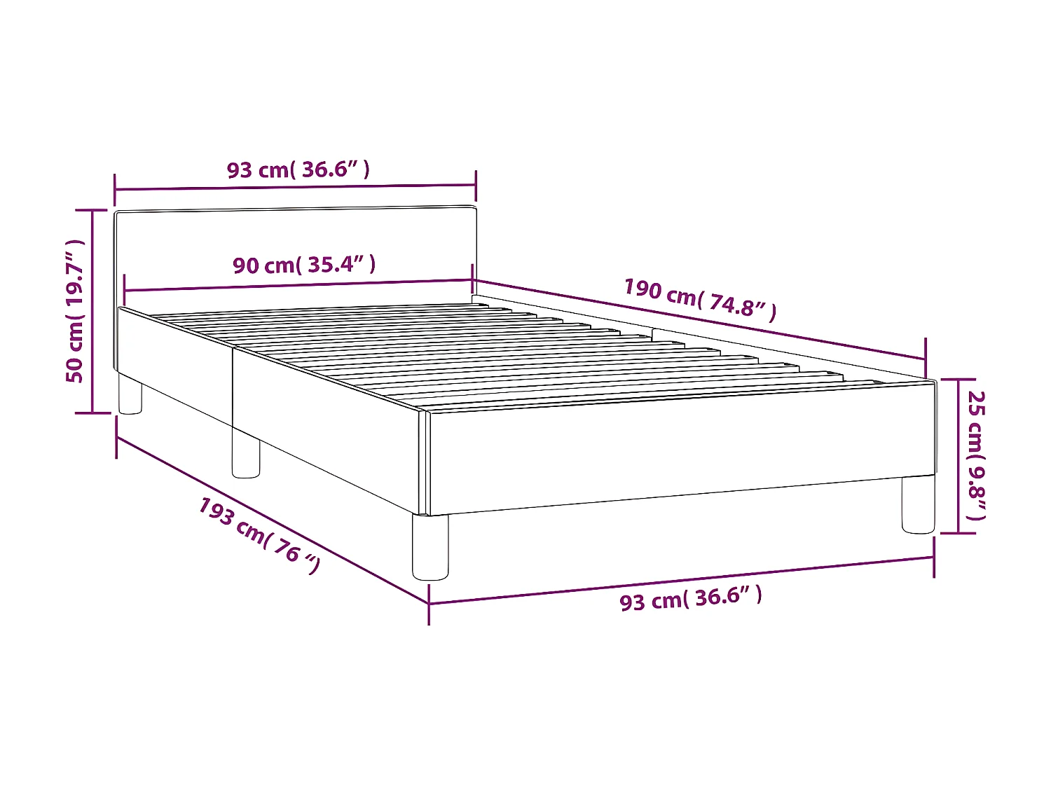 Estructura de cama con cabecero de tela azul 90x190 cm