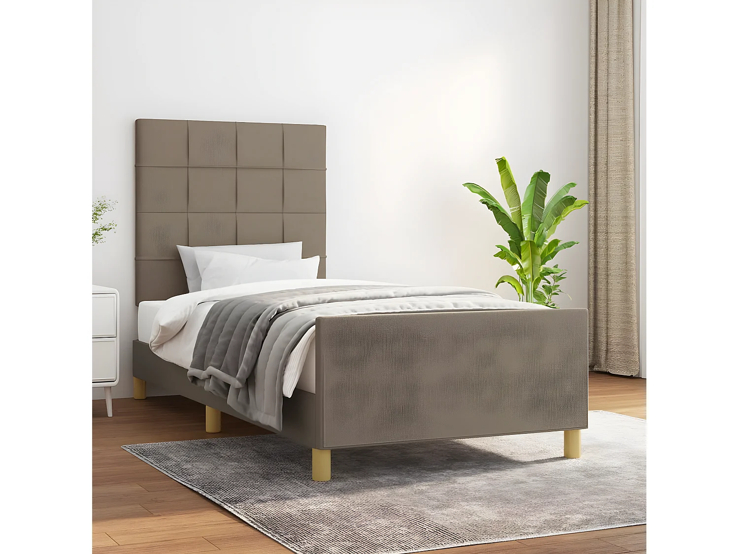 Cadre de lit avec tête de lit Taupe 100x200 cm Tissu