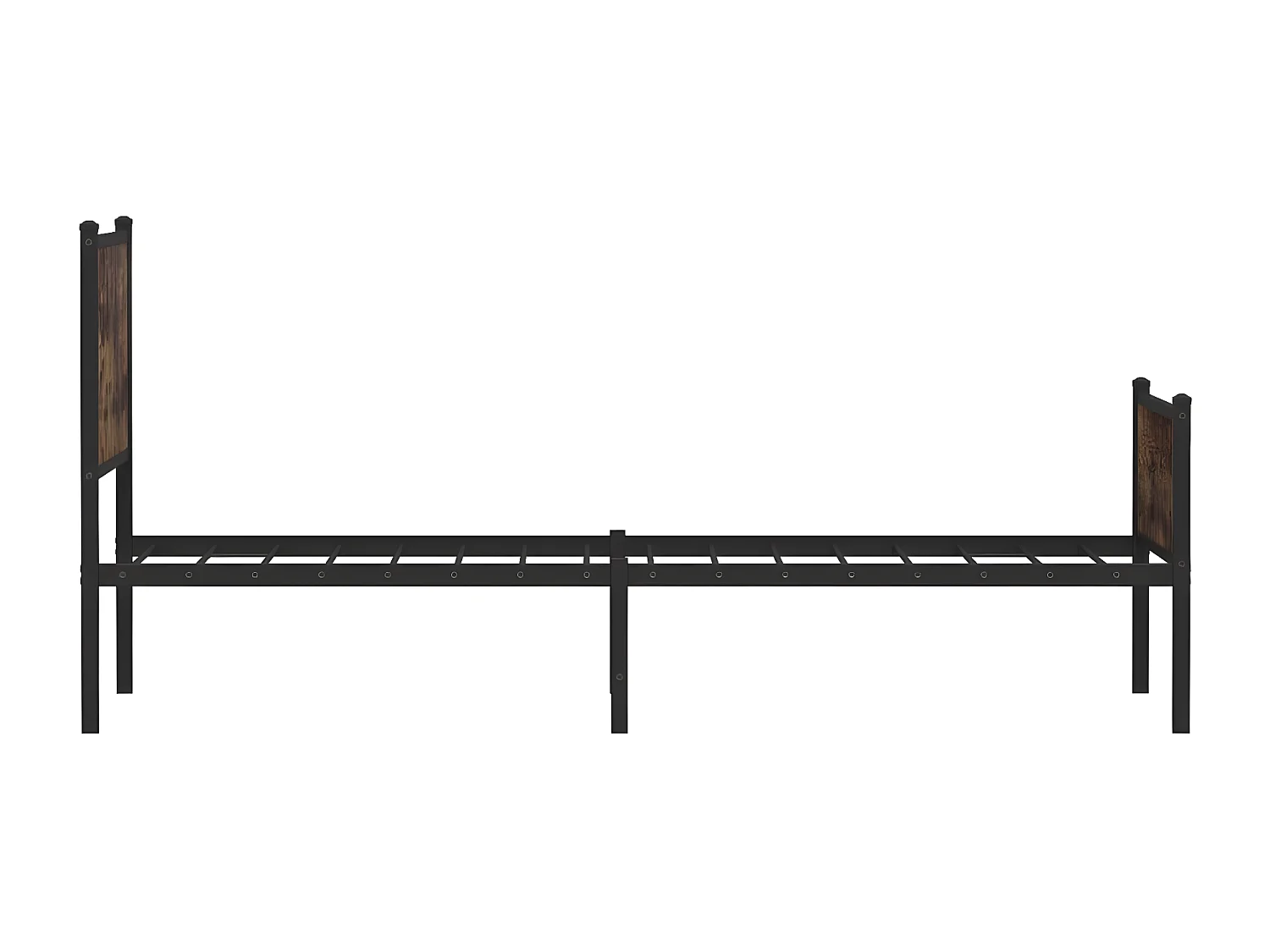 Estrutura cama c/ painéis cabeceira e pés metal carvalho fumado