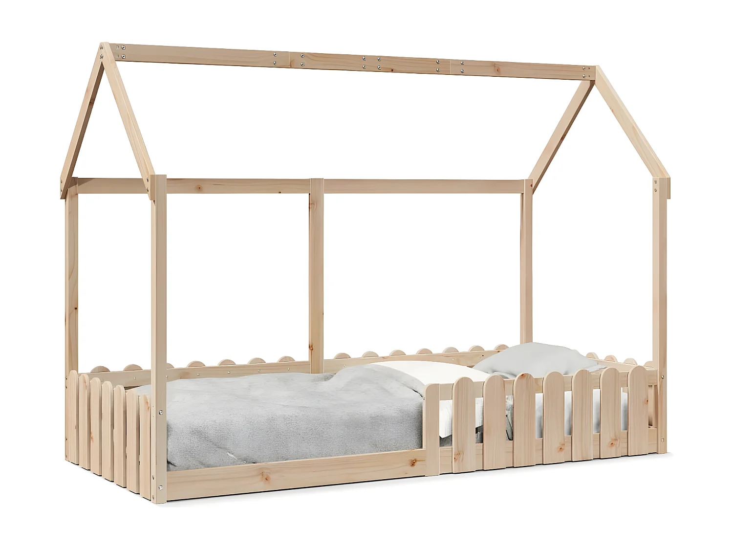 Cadre de lit d'enfants forme de maison 90x190cm bois massif pin