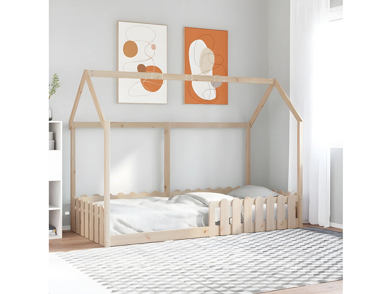 Cadre de lit d'enfants forme de maison 90x190cm bois massif pin