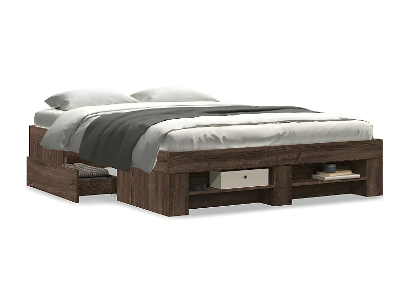 Estructura de cama madera de ingeniería marrón roble 135x190 cm