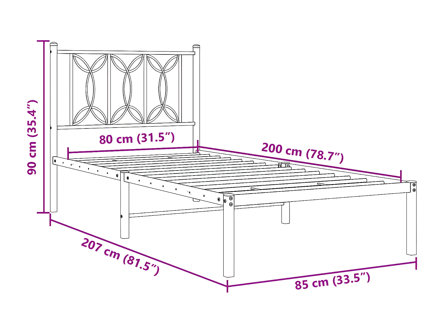 Estrutura de cama com cabeceira 80x200 cm metal branco