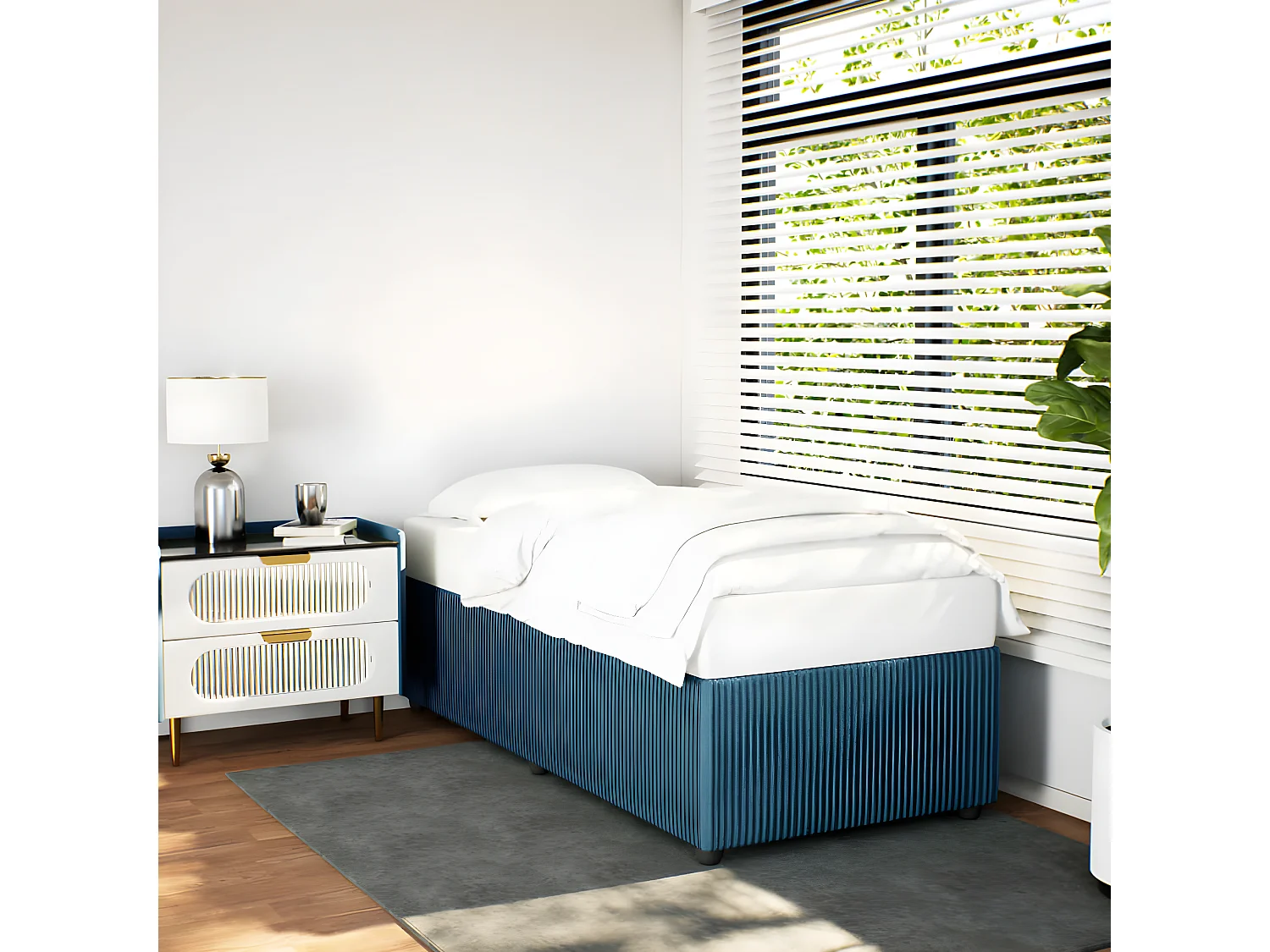 Estrutura de cama 90x190 cm veludo azul