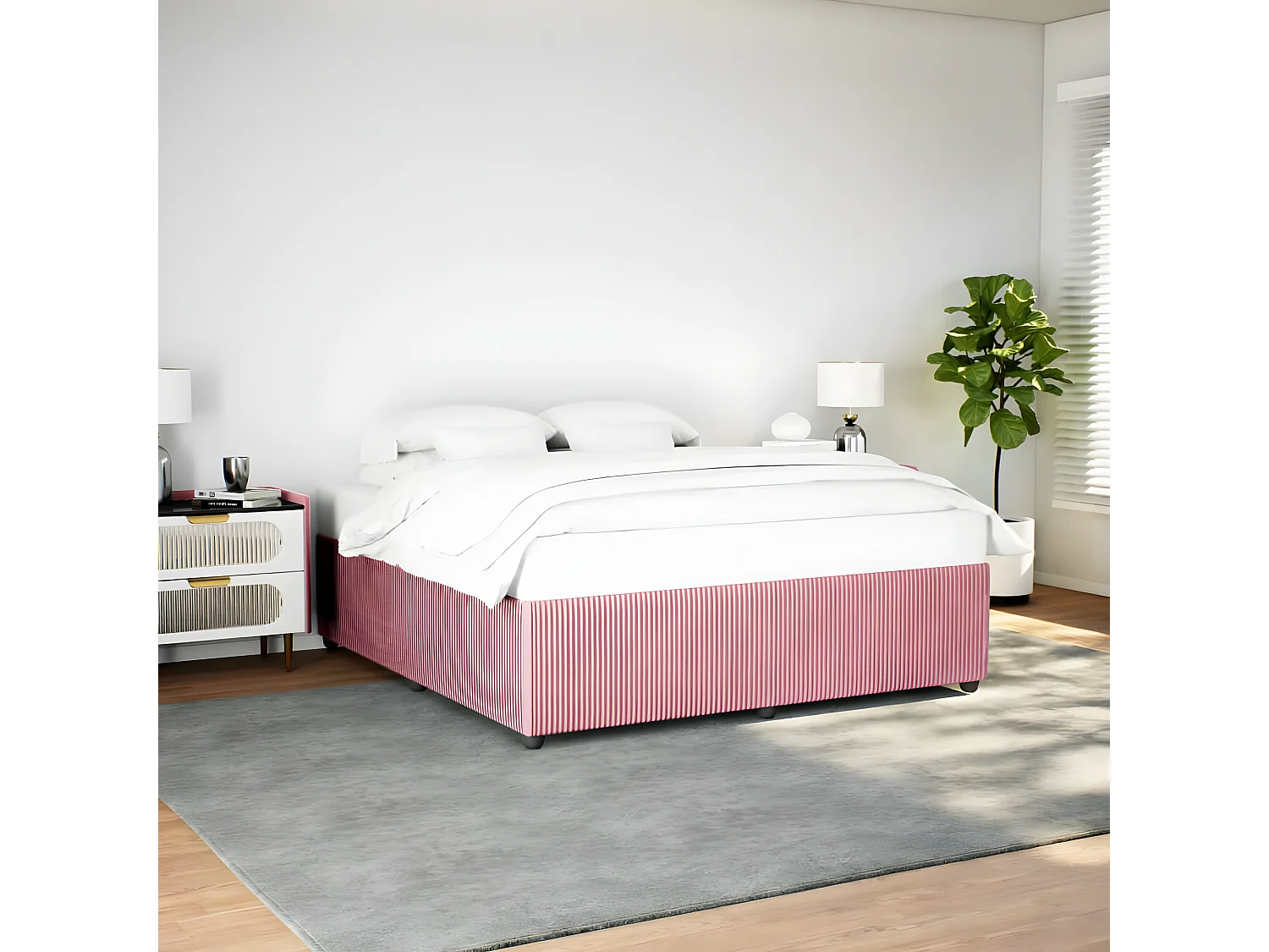 Estructura de cama de terciopelo rosa 180x200 cm