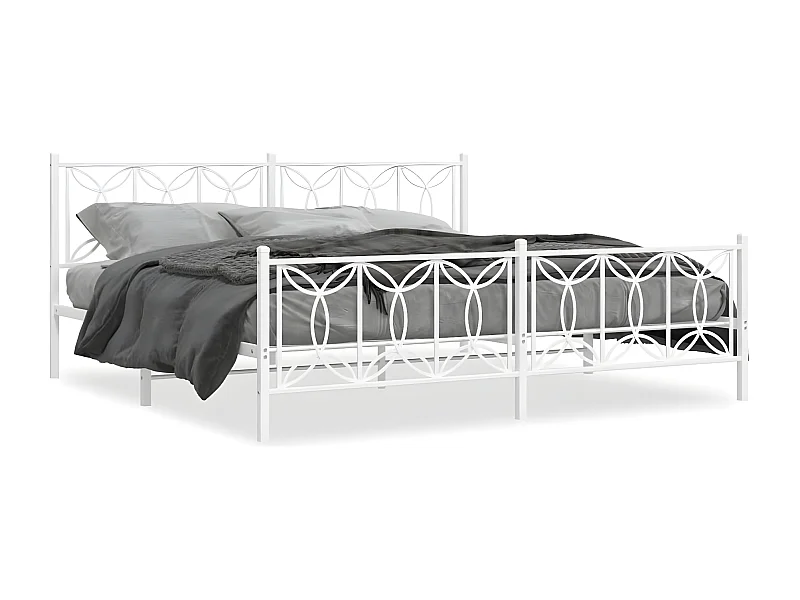 Estrutura de cama com cabeceira e pés 193x203 cm metal branco