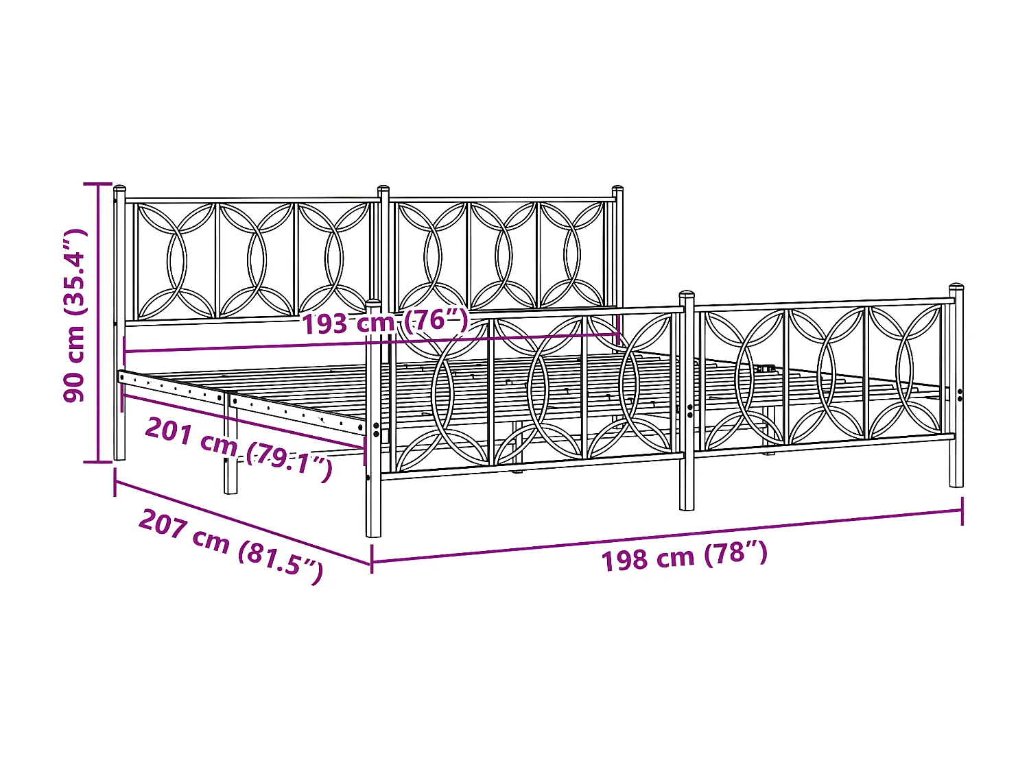 Estructura cama metal con cabecero y pie cama blanco 193x203 cm
