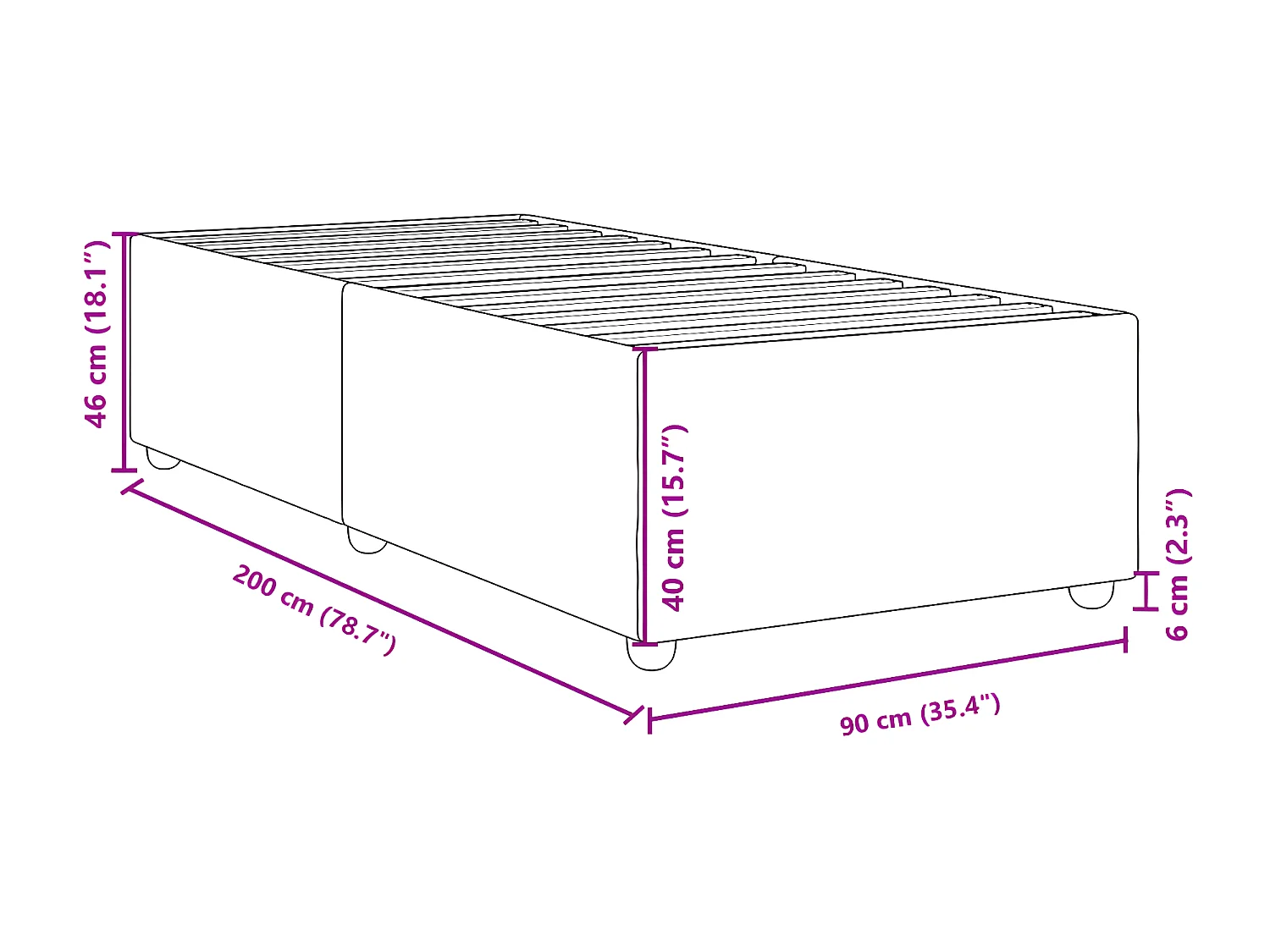 Cadre de lit Bleu 90x200 cm Tissu