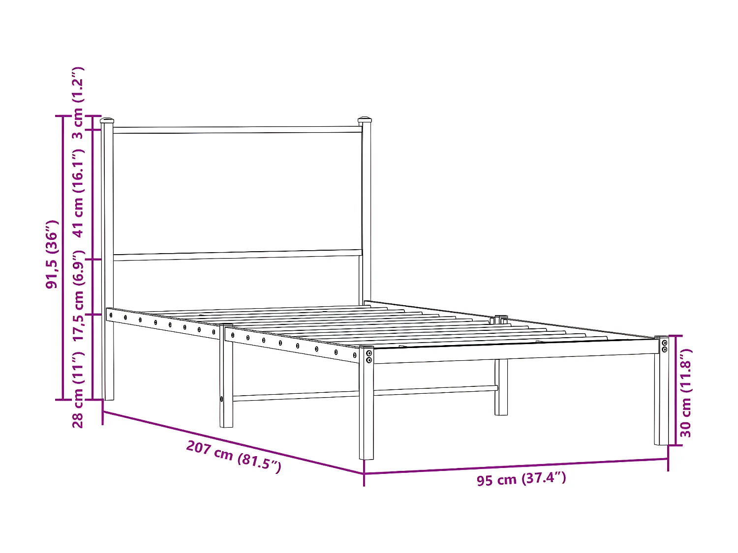 Estructura de cama con cabecero metal roble Sonoma 90x200 cm