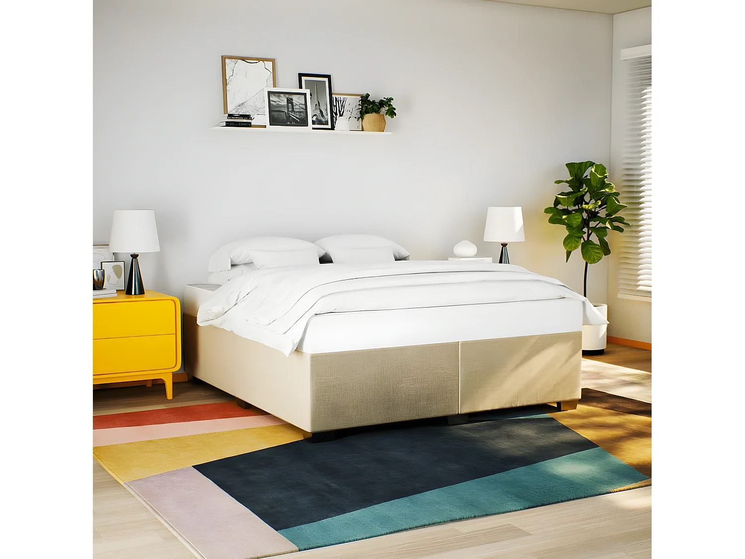 Estrutura de cama tecido cor creme 200x200 cm