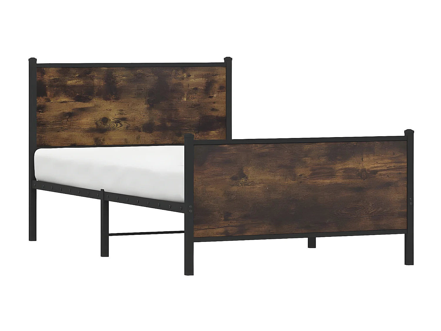 Cama con cabecero y pie de cama metal roble ahumado 100x200 cm