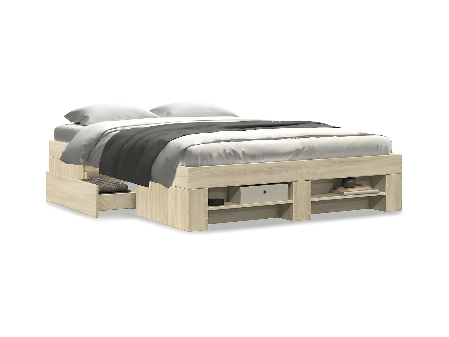 Cadre de lit chêne sonoma 135x190 cm bois d'ingénierie