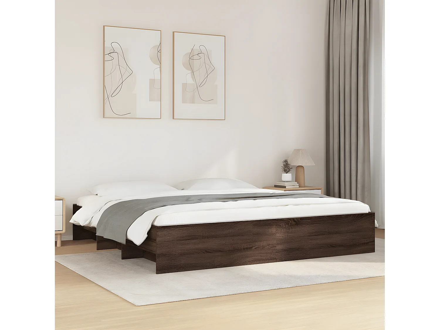 Estrutura de cama 180x200cm derivados madeira carvalho castanho