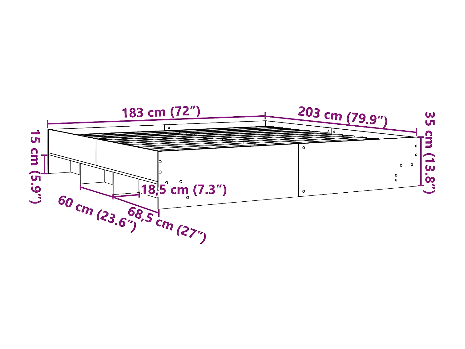 Estrutura de cama 180x200cm derivados madeira carvalho castanho