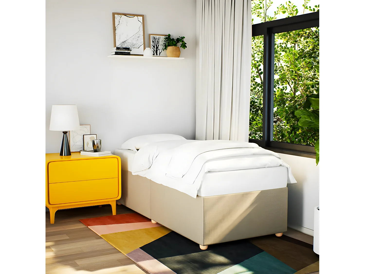 Cadre de lit Crème 100 x 200 cm Tissu