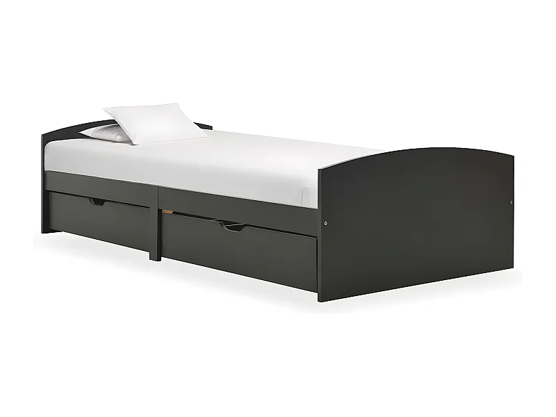 Estrutura de cama c/ 2 gavetas 90x200 cm pinho maciço cinzento