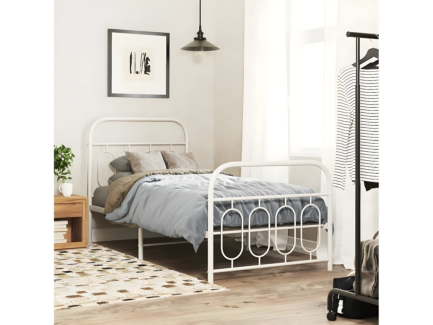 Cadre de lit métal avec tête de lit/pied de lit blanc 80x200 cm