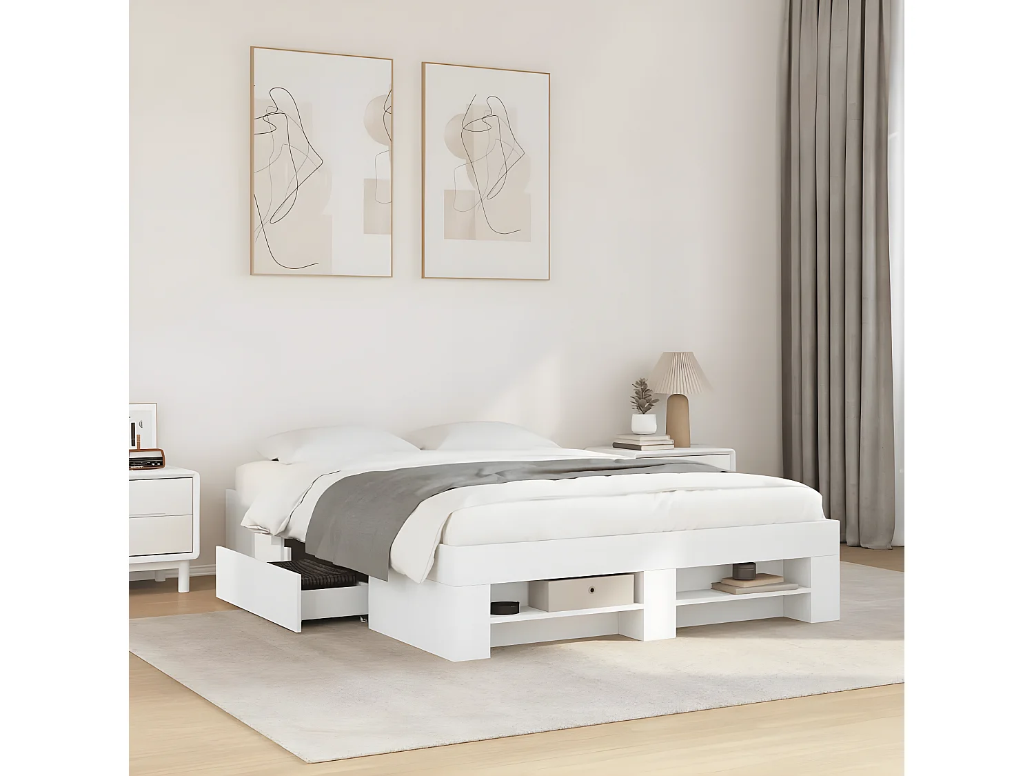 Estructura de cama madera de ingeniería blanca 140x190 cm