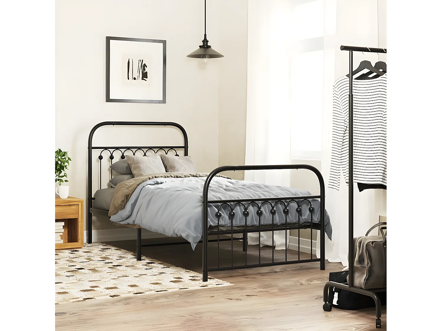 Estrutura de cama com cabeceira e pés 90x200 cm metal preto