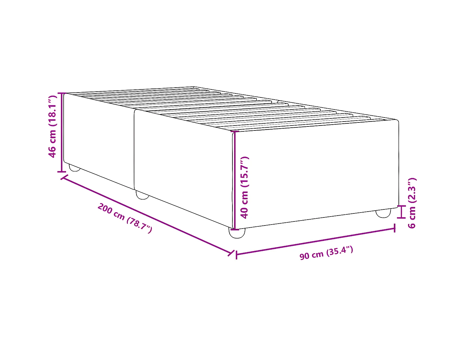 Cadre de lit Marron foncé 90x200 cm Tissu