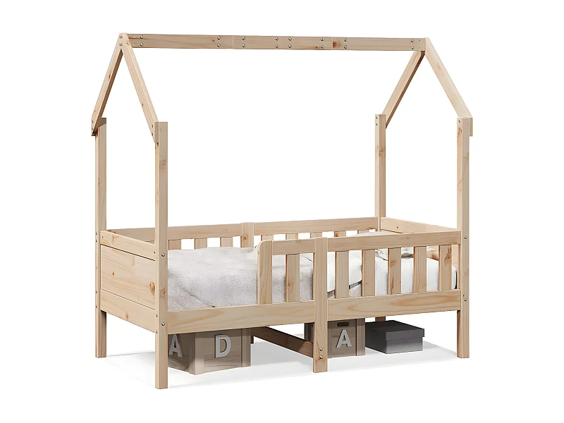 Cama con forma de casa de niños madera maciza marrón 70x140 cm