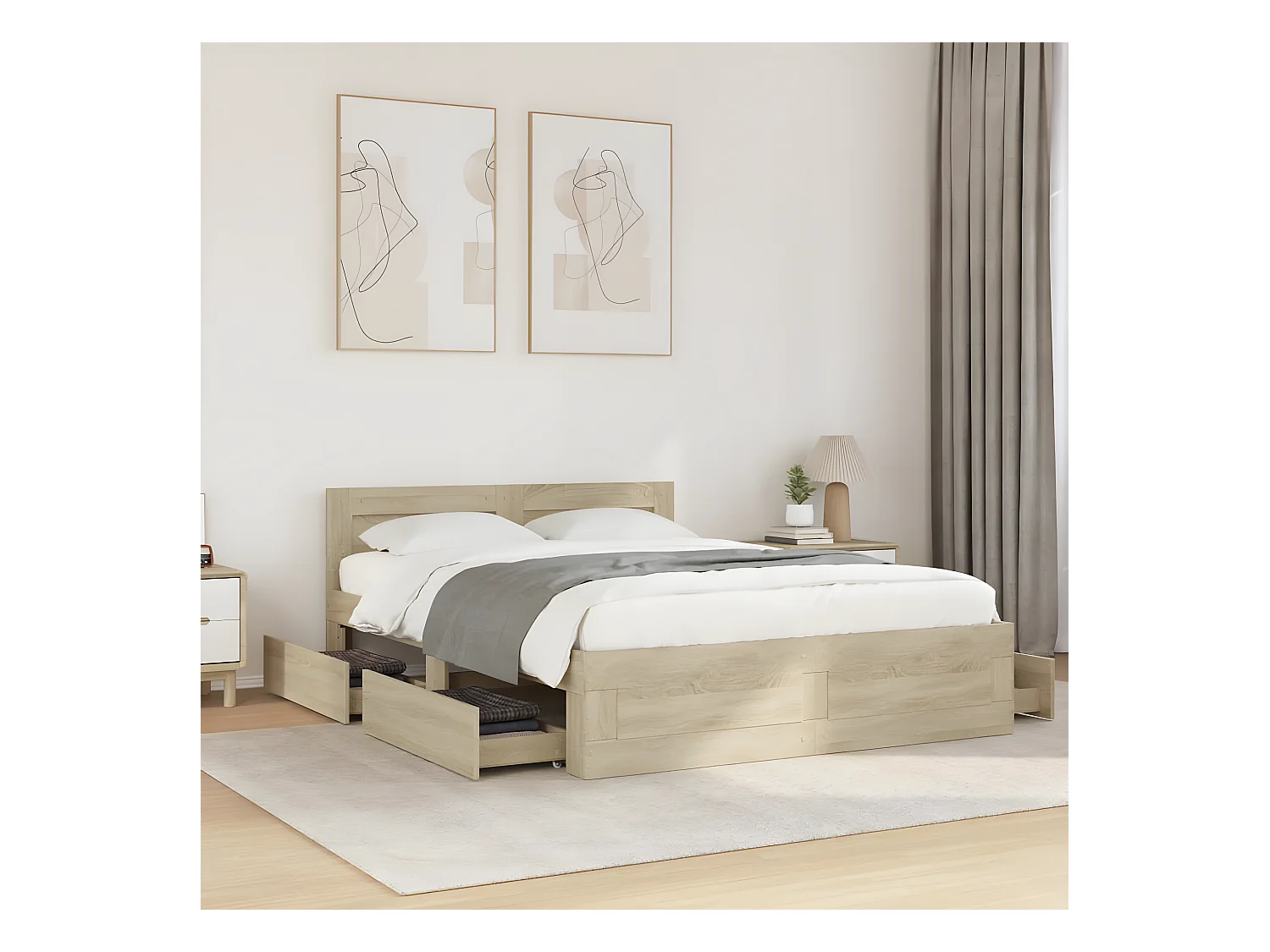 Cadre de lit avec tête de lit chêne sonoma 140x190 cm